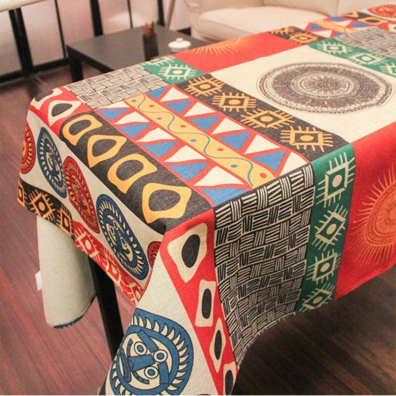 Bohemian Tablecloth with Rectangular Mandala Print Ethnic Style Dining Tablecloth Retro Thai Tea Table Cover Cloth Festival Party Home Decorat Fabric