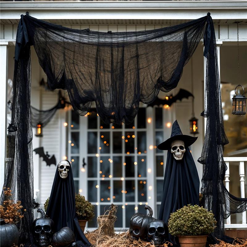 10/1pcs Halloween Black Gauze Yarn Creepy Cloth Horror House Scary Party Gothic Prop Outdoor Home Halloween Party Decor Supplies