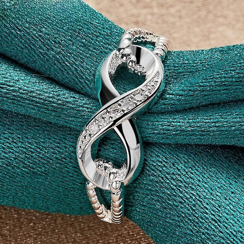 925 Sterling Silver Creative 8 Words Zircon 7-10 # Ring for Women Wedding Party Fashion Charm Jewelry