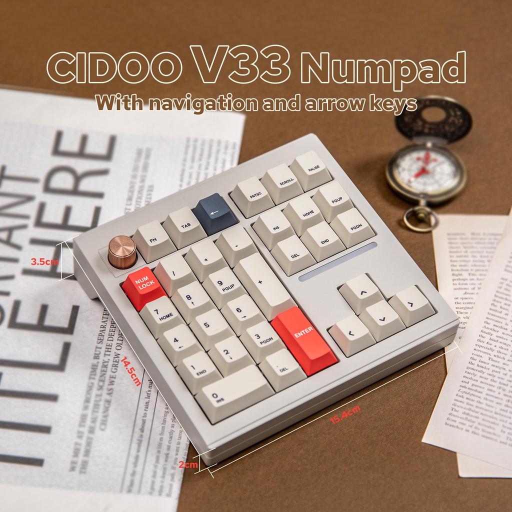 MechLands CIDOO V33 Aluminum Wireless Numeric Keypad with VIA Arrow and Knob for Mac and and Wired Connection Gasket, Navigation, Keys, Windows, OS,
