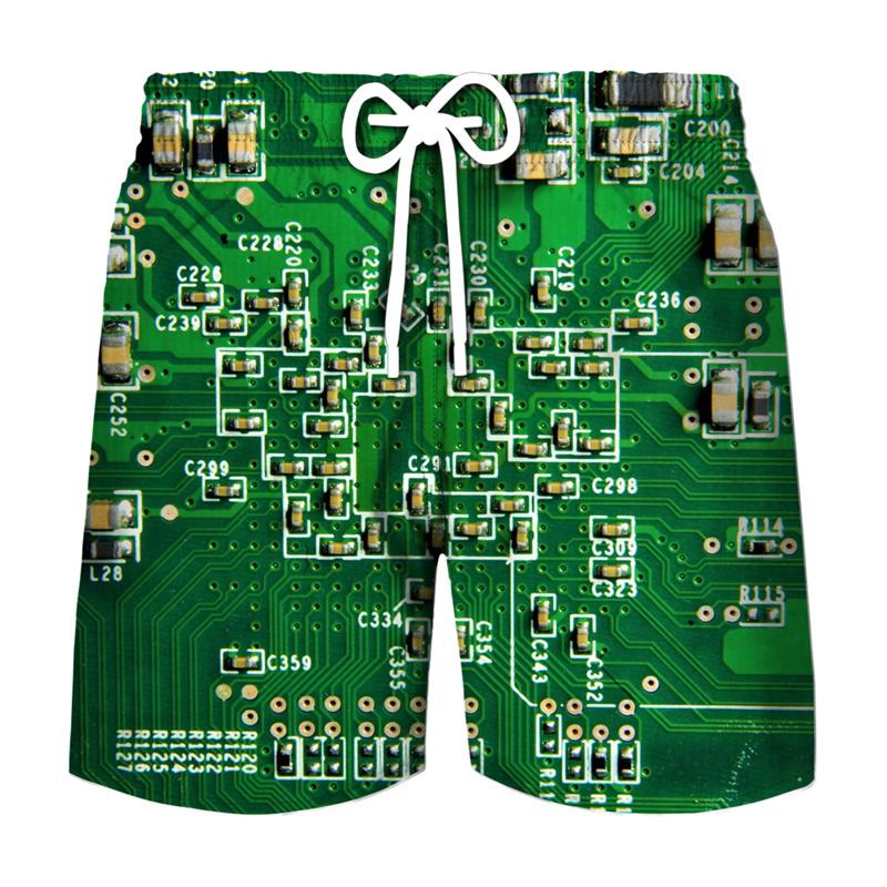 3D Printing Electronic Chip Short Pants Men Summer Beach Shorts Cool Street Circuit Board Graphic Swimsuit Gym Surf Swim Trunks