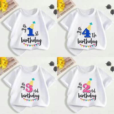 Summer Children's First Birthday Number T-shirt, Fashionable Short-sleeved Top for Boys and Girls