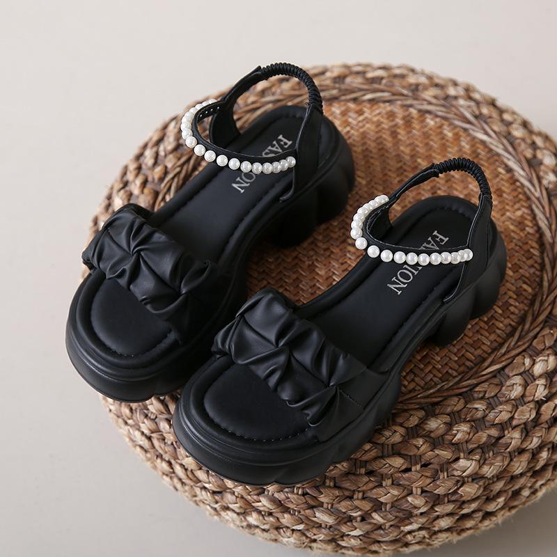 

С юбкой, верхняя одежда, сандалии женские летние 2024 новые универсальные туфли на платформе женские модные сандалии с мягкой подошвой и эластичной резинкой 35 чёрный