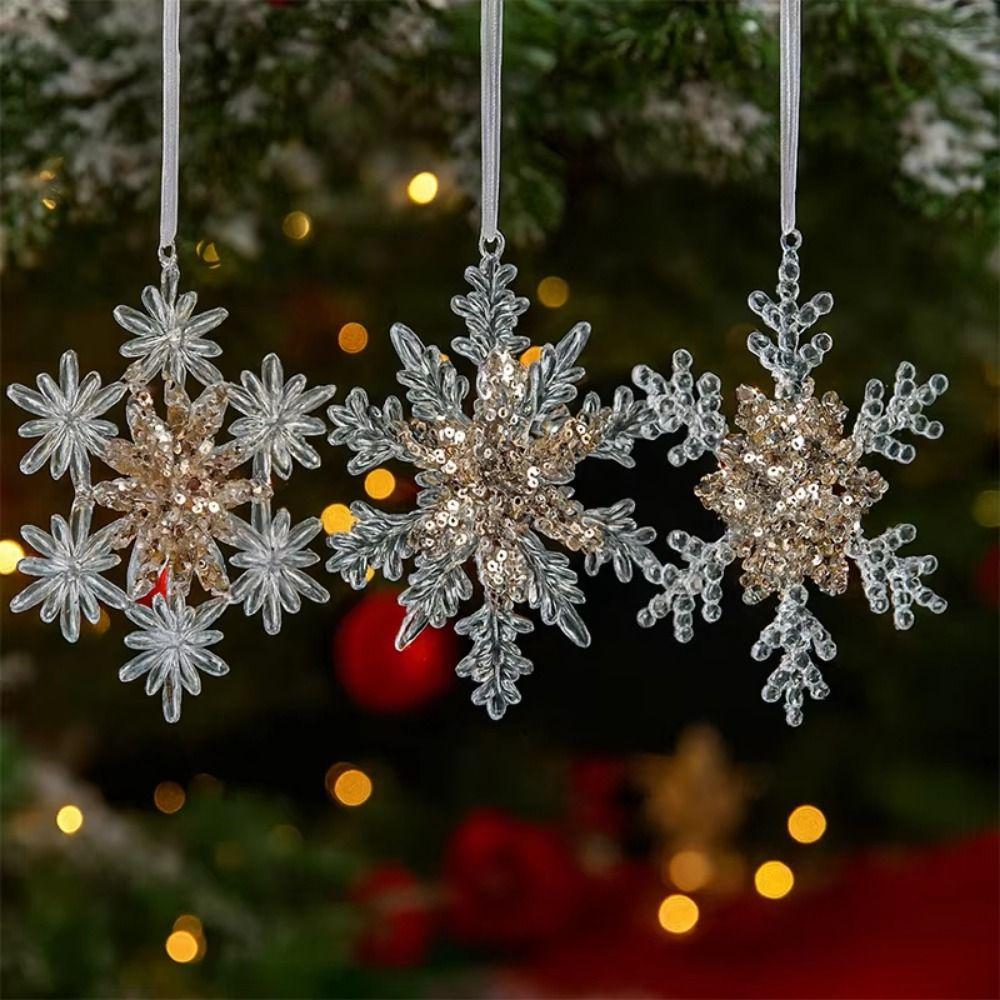 3Pcs Acrylic Christmas Ornament Set DIY Shiny Christmas Tree Decorations Reusable Acrylic Pendants Holiday Hanging Pendant