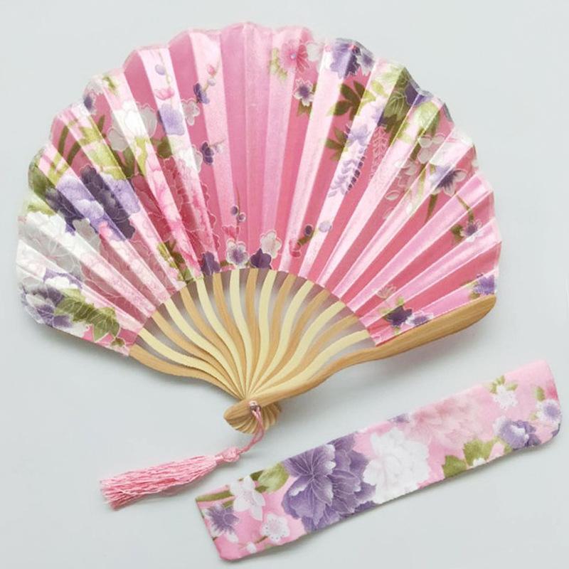 Antique Style Kimono Accessories, Shaped Folding Fan Kimono Fan, Shaped Dragon Bone Knife Fan with Printed Fan Bag.