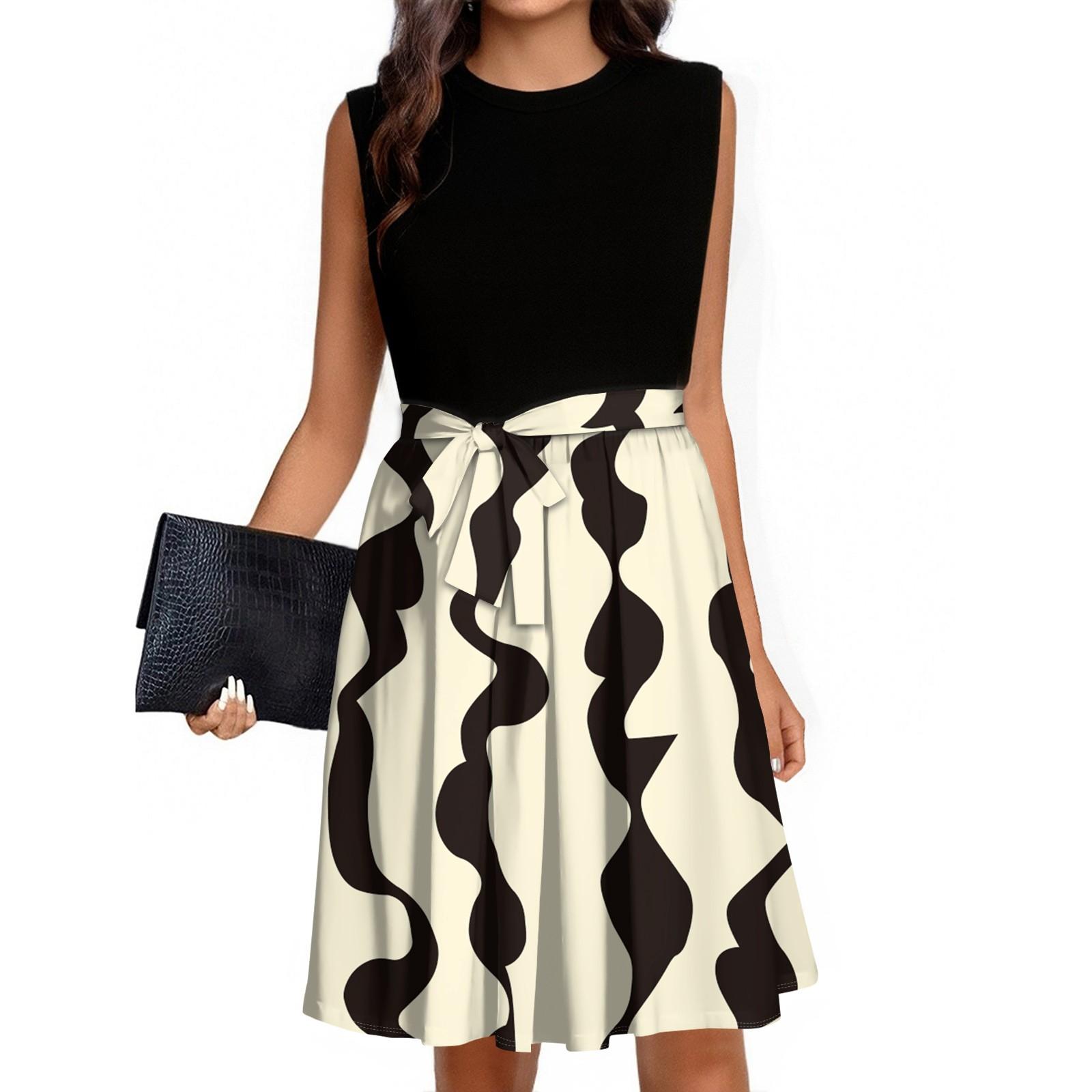 

Женское модное повседневное короткое платье без рукавов со шнуровкой и круглым вырезом XL белый