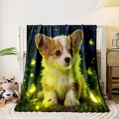 Cute Puppy Under the Starry Sky Printed Blanket Children Adult Blanket Soft and Warm Bedding for Bed Sofa Outdoor Travel Blanket