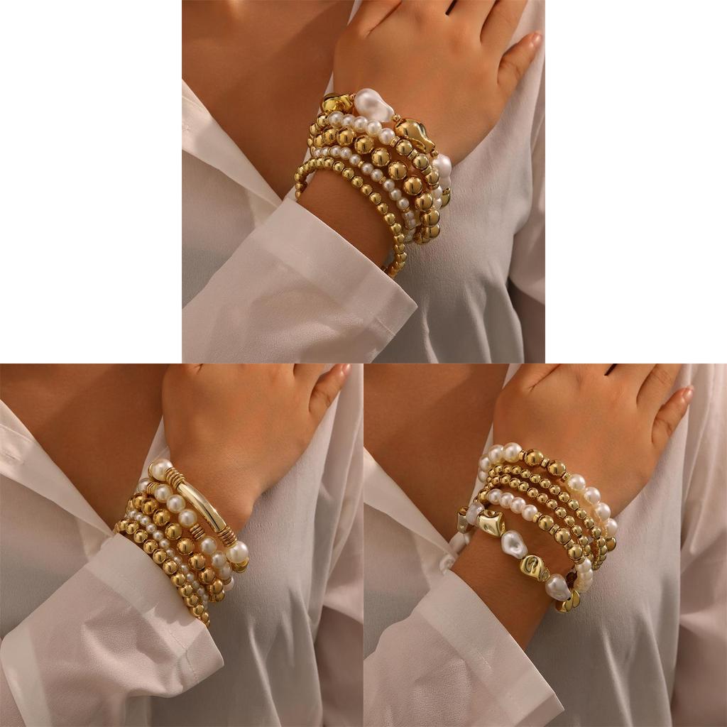 Elegant Pearl Shell Woman Bracelet Set With Geometric Design For Office Gift