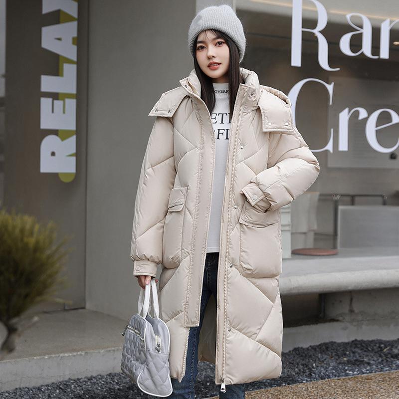 Winter Loose Cotton Jacket Coat Women's Pocket Hooded Jackets Casual Medium Long Parka