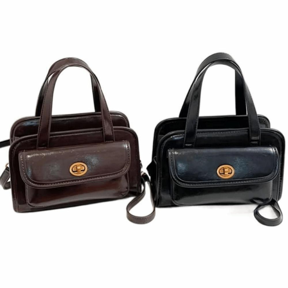 Solid Color Pocket Boston Tote Bag Handbag Underarm Bag Temperament PU Bowling Bag  Women