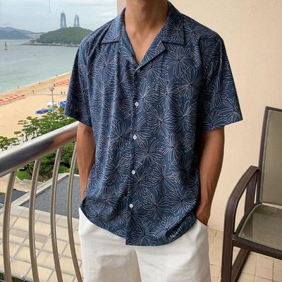 Camisas masculinas estampadas de manga curta verão praia