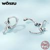 WOSTU Authentic 925 Sterling Silver Delicate Cute Cat Earrings for Women Jewelry Gift