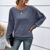 Women's Fashionable Solid Color Round Neck Long Sleeved Casual Pullover T-shirt Top