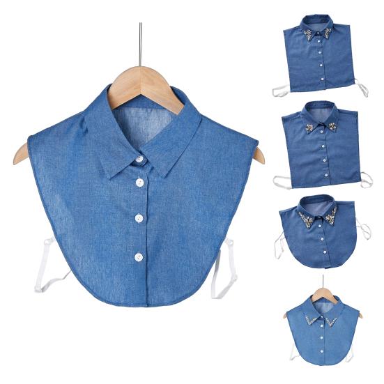 Denim Fake Collar Sparkling Rhinestones Adjustable Straps Machine Washable Detachable Collar Outfit Accessory