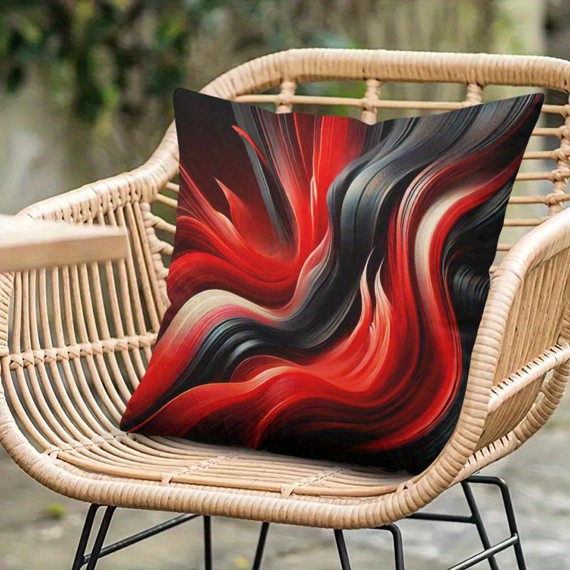 Abstract Art Pillowcase Red Black Fluid Painting Cushion Cover Modern Wavy Throw Pillow Contemporary HomeDecor LivingRoom Accent