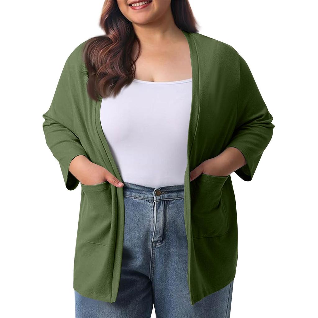 Women's Fall And Winter Fashion Casual Soild 3/4 Sleeve Mid-Length Cardigan Jacket