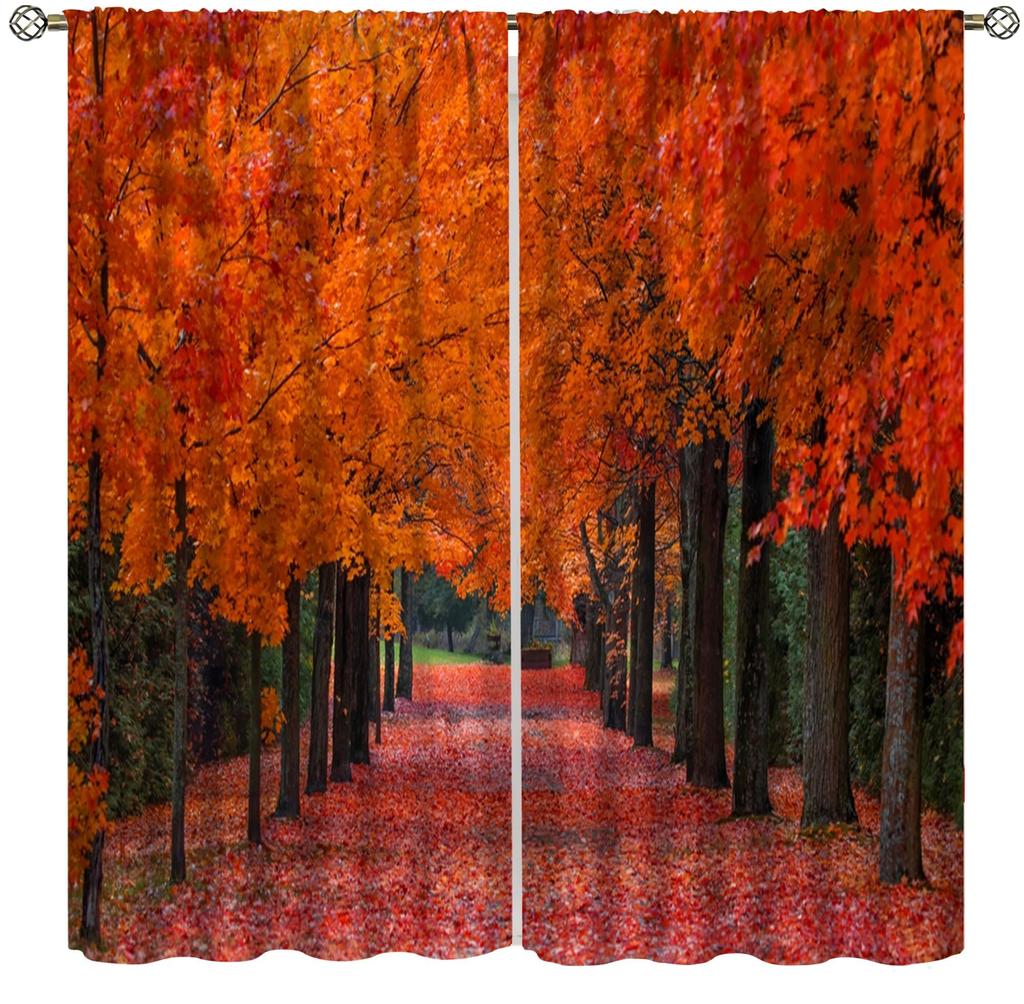 Blackout Maple Leaf Curtain Autumn Landscape Print Window Forest Treatment Curtains Bedroom Kitchen Office Made Of Polyester Washable Decor Ready
