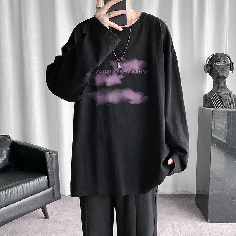 2023 Men's Autumn Long-Sleeve Trendy Hong Kong Style Sweatshirt - Loose Casual Couple Bottoming Shirt