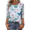 Women’s Crew Neck 3/4 Sleeve Casual Top with Floral Print Lightweight Pullover Loose Fit Blouse for Everyday Wear