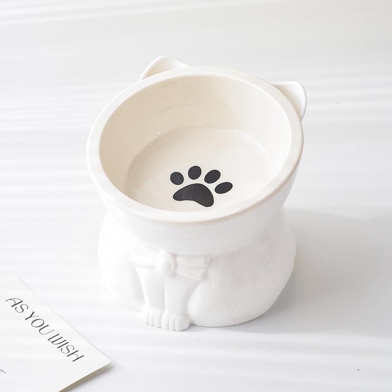 Cat Bowl Ceramic Black Elevated Feeding Bowl For Cats Protect Neck Tall Pet Bowl For Home Table And Cute Gift For Cat Lovers