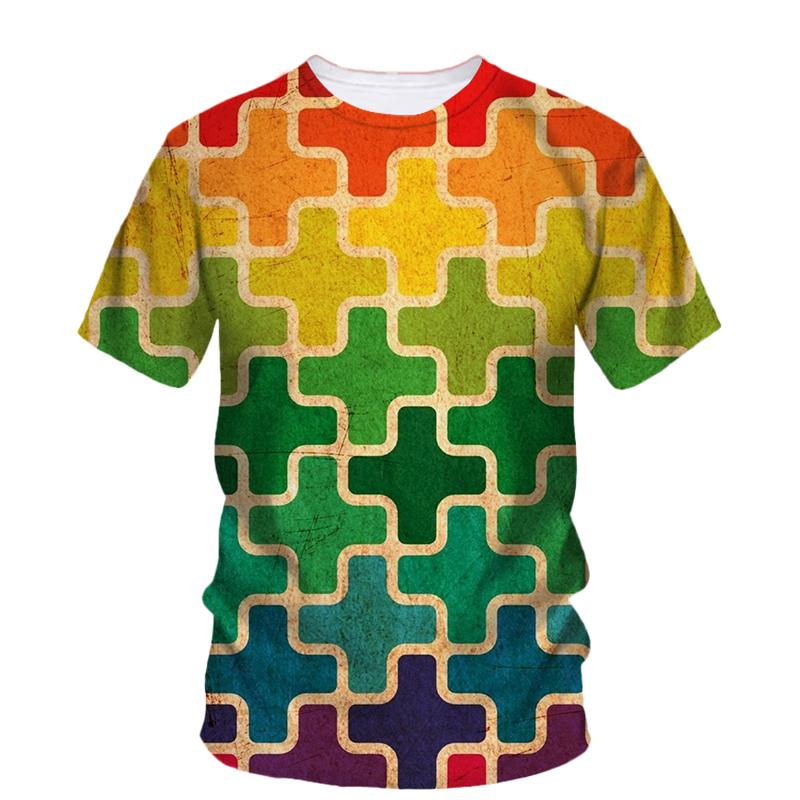 Card Puzzle T-shirt Multicolor Multishape 3D Printing T Shirts Round Neck Short Sleeves For