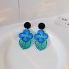 Charming Oil Painting Style Acrylic Dangle Earrings Blue Flower Graffiti Hanging Earring for Women Summer Daily Casual Accessory