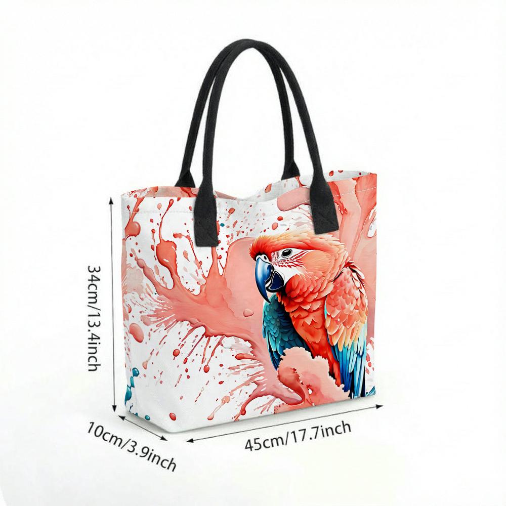 Watercolor Parrot Printed Canvas Tote Bag Large Capacity Casual Shoulder Bag for Daily Shopping Travel