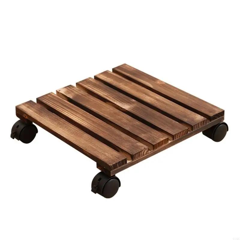 Solid Wood Mobile Plant Saucer with Wheels, Balcony Planter Stand Base with Universal Casters and PP Wheels