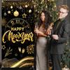 New Years Decorations 2026 Door Cover, Black and Gold Happy New Year Door Banner NYE Front Porch Hang Door Cover, NYE Door Banner for New Year Eve
