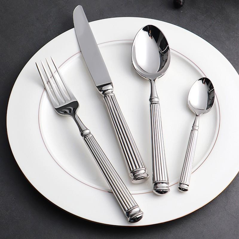 Luxury Roman Column Design Handle Stainless Steel Flatware Set Dinner Knife Spoon Fork Cutlery Set