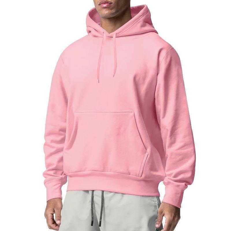 Mens Solid Fleece Hooded Sweatshirt Casual Loose Sports Long Sleeve Pullover