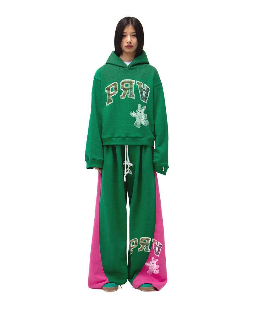 Yankoaleupeu American Rabbit Double-Pleat Sweatpants - Green/Magenta Pink