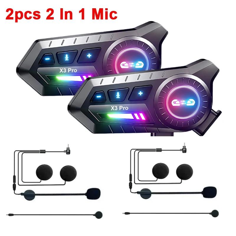 1/2 Stück Bluetooth 6.0 Motorradhelm Intercom X3 Pro Kabelloses Headset Interphone Intercomunicador Moto Wasserdichtes Kopfhörer