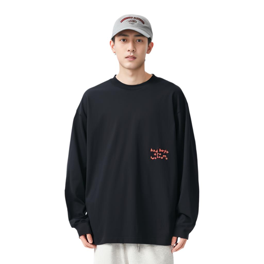 Li Ning Badfive Letter Print Loose Round Neck Long Sleeve Sweatshirt Unisex sweatshirt Black AWDT891-4