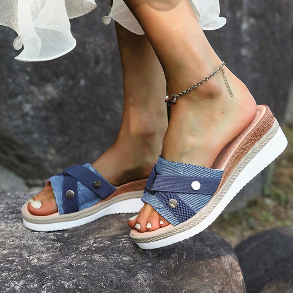 Fashion Women Slippers 2025 Summer New Fashion Elegant Cloth Shoes for Women Wedge Peep Toe Platform Slippers Ladies Zapatos De Mujer