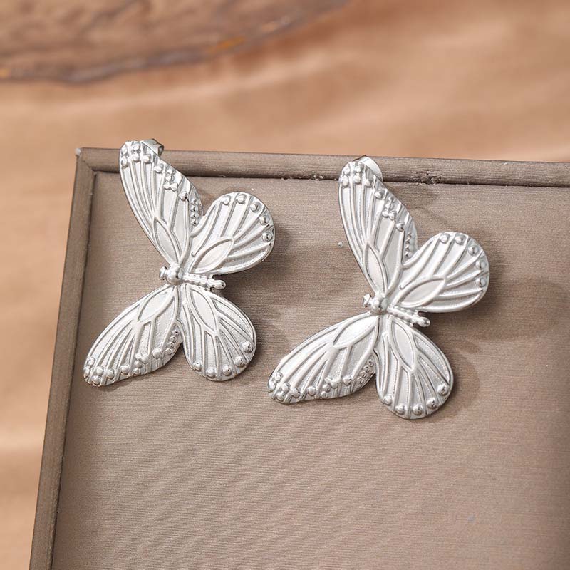 Stainless Steel Gold Color Butterfly Tassel Pendant Earrings For Women Vintage Metal Long Chain Drop Earrings Zircon Gifts