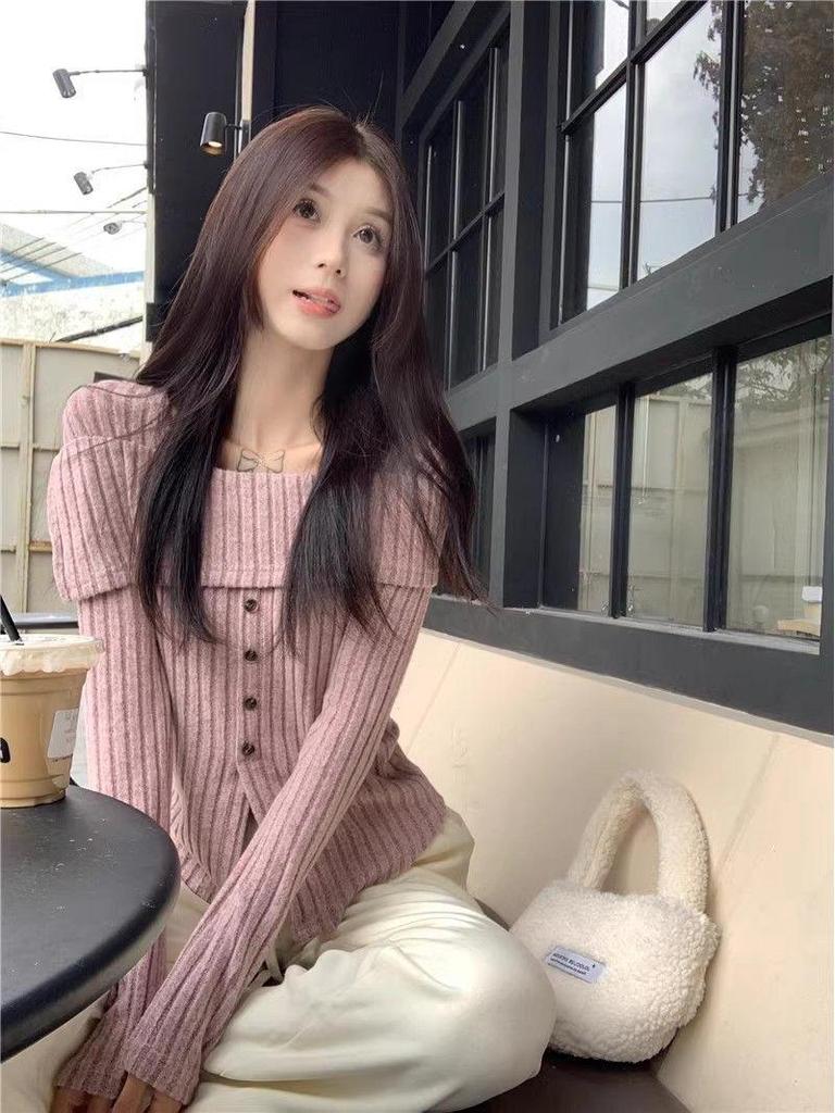 Samtiges Strickoberteil mit Carmenausschnitt - Damen Slim-Fit Quadratischer Ausschnitt für Frühling bis Winter