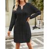 Women's Autumn/winter Twisted Flower Medium Length Solid Color Split Loose Pullover V-neck Sweater Dress