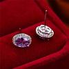 Elegant Female Crystal Purple Earring Charm Silver Color Stud Earrings For Women Vintage Oval Rainbow Wedding Jewelry