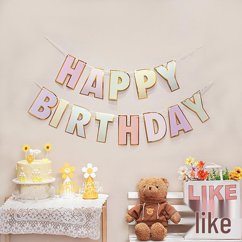 Birthday Pull Flag Banner for Baby Party Decorations - Boy & Girl Pennant