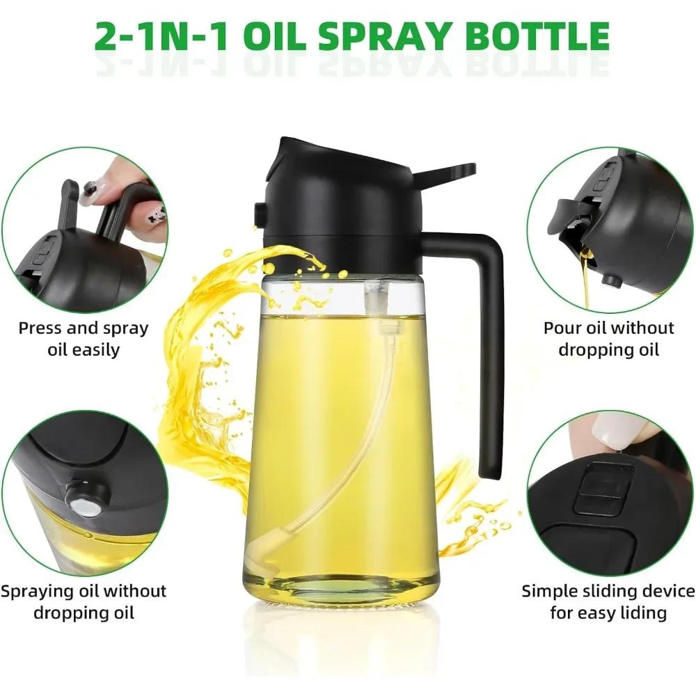 2in1 Oil Sprayer Glass Bottle for Cooking Anti-leakage Olive Oil Storage Bottle for BBQ Air Fryer Salad Steak Kitchen Supplies