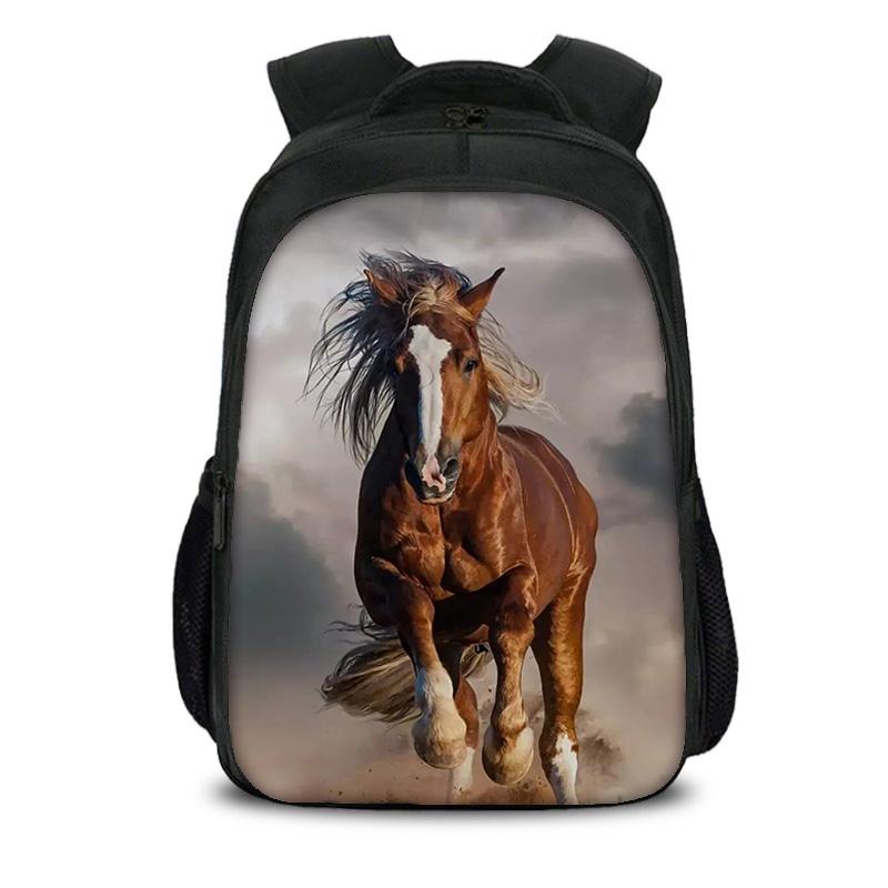 Horse Double-layer Backpack Animal Horse 3D Printed Large Capacity Student New Handsome Casual Backpack