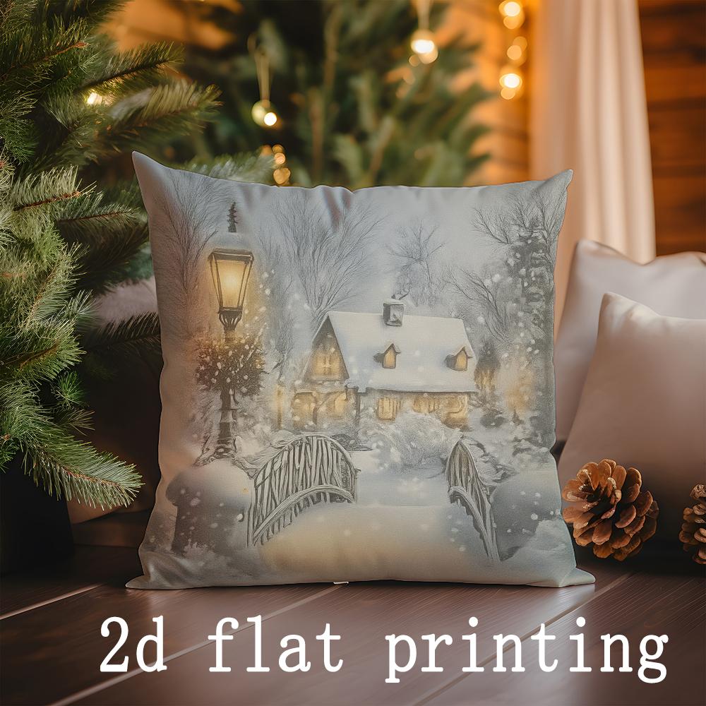 Home Decor Winter Village Scene Pillowcase Suitable For Sofa Bedroom Car Pillow Cover Cushion Rectangular Back Cushion