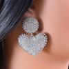 Exquisite Full Diamond Heart Stud Earrings - Glittering Nightclub Statement Pieces