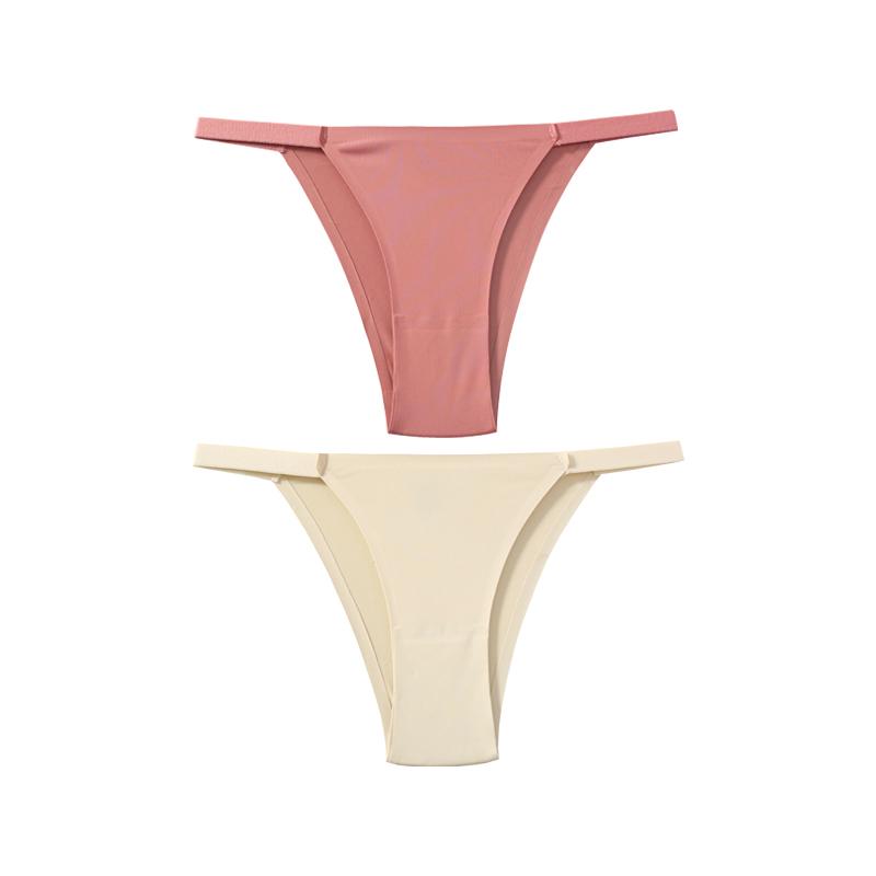 TERMEZY 2Pcs/Lot Women Sexy Ice Silk Panties Low-waist Seamless G String Lingerie Solid Half Hip Underwear