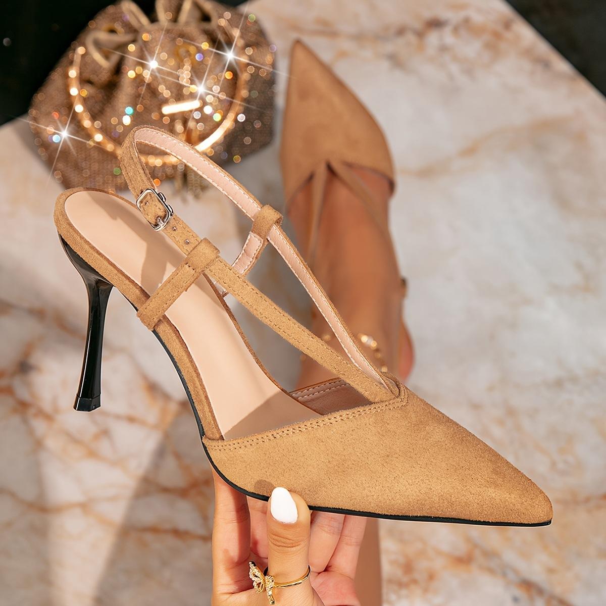 

Women s high-heeled sandals khaki plush stiletto fashion buckle pointed one-pedal fashion high-heeled sandals 42 хаки