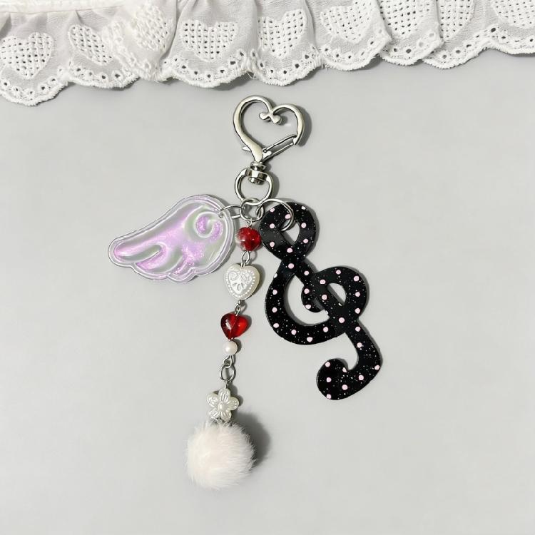 Cute Round Dot Stripe Music Note Star Keychain Acrylic Alloy Key Organiser Charm Versatile Decorative For Bag Wallet