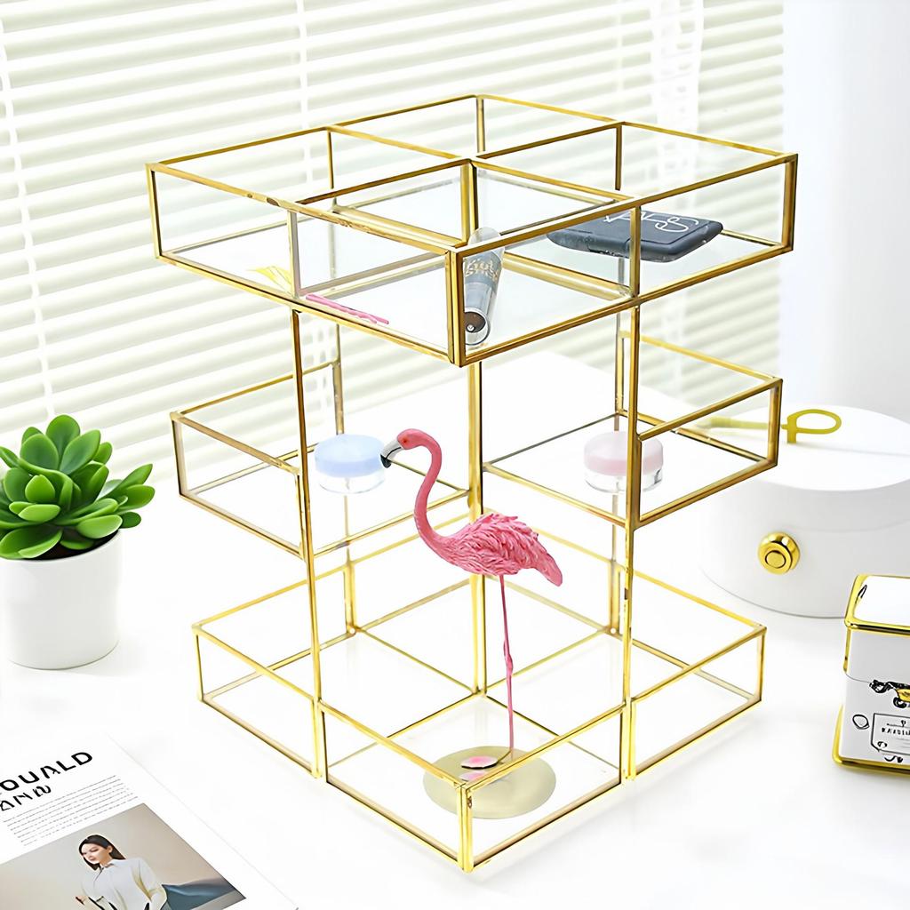 Three-Tier Glass Vanity Organizer for Skincare, Cosmetics, Perfume, and Lipstick