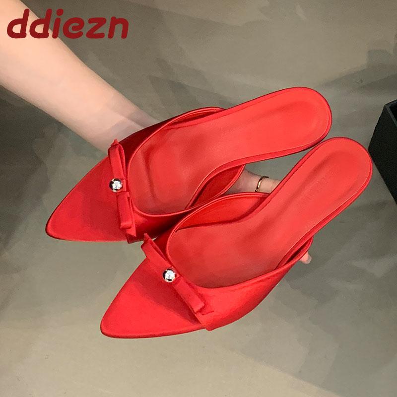 Fashion Metal Fashion Pointed Toe Pumps Women Low Heel Shoes Spring Summer Female Slip On Footwear Sexy Ladies Heeled Sandals Shoes