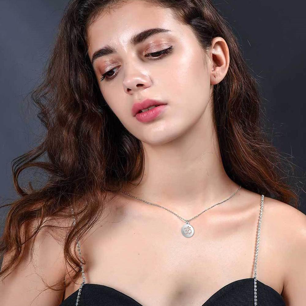 Religious Small Yoga Charm Pendant Gold Silver Color Stainless Steel Indian Hindoo Hindu Buddhist OM Necklace for Women Jewelry